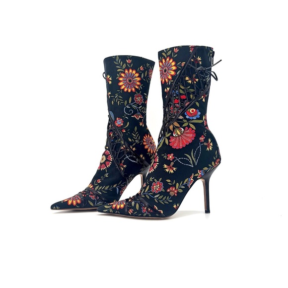 Dior Shoes - Christian Dior SS 2002 Galliano Floral Print Pointed Toe Stiletto Boots 39.5